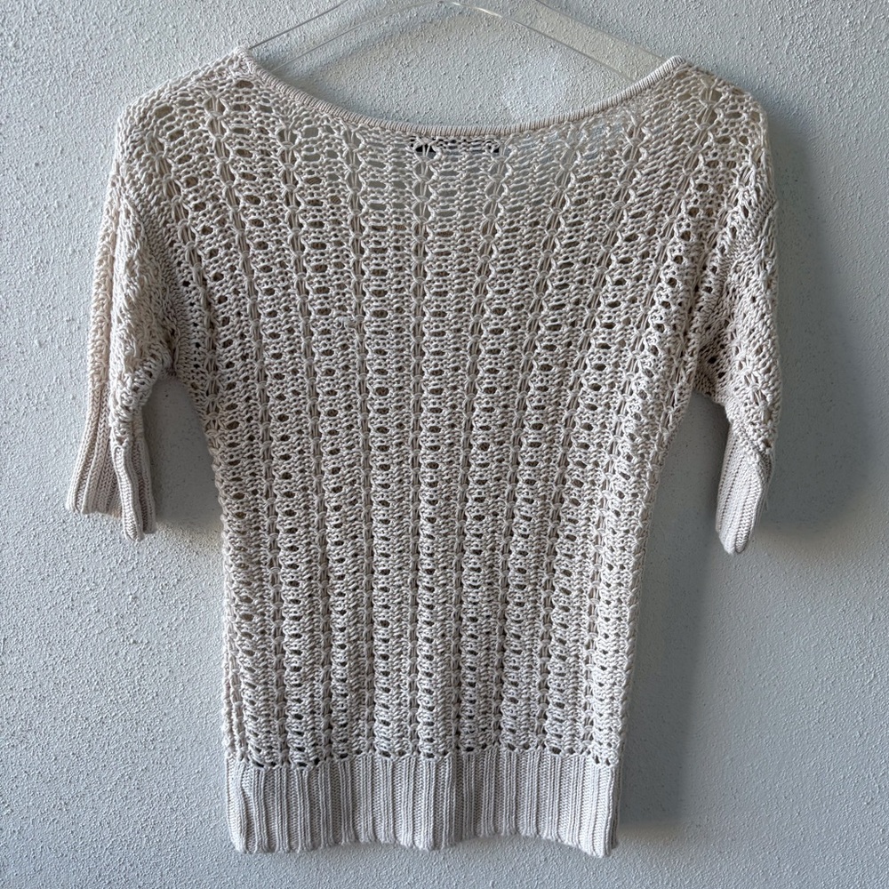 The Limited Small Linen Open Knit Crochet Cream Shirt Sleeve Sweater Boho Beach‎ - Picture 3 of 13
